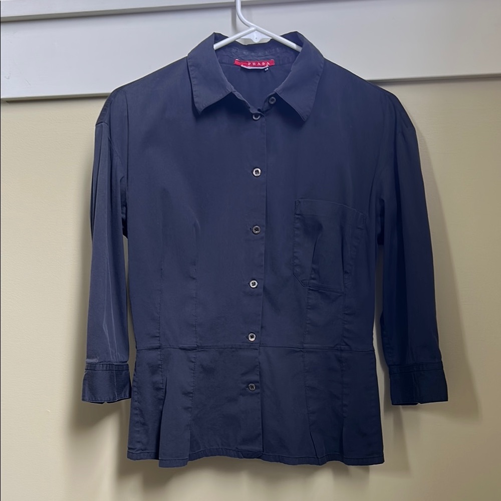 Vintage Prada 3/4 sleeve cotton stretch blouse. Size 42